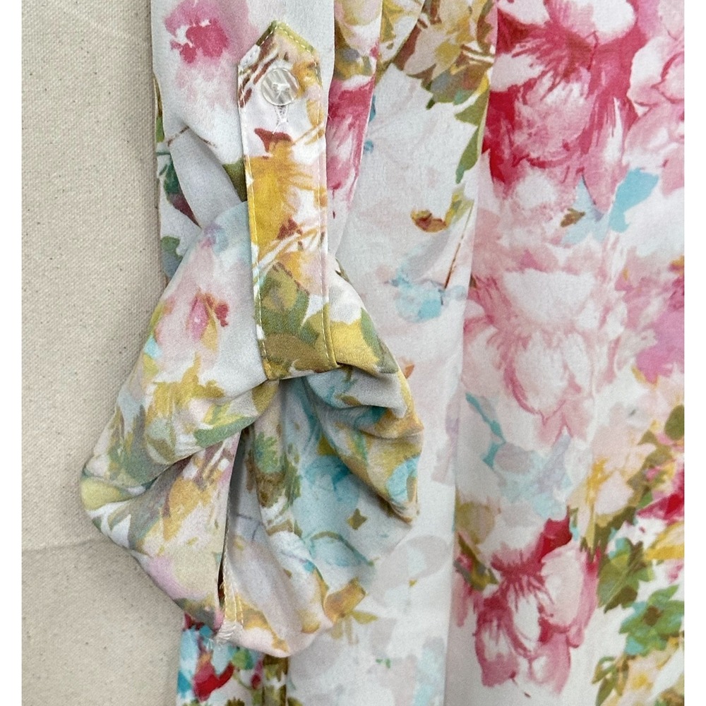 Peck &‎ Peck Floral Watercolor Button Down Roll Tab Sleeve Tunic XL Lagenlook - Picture 10 of 10